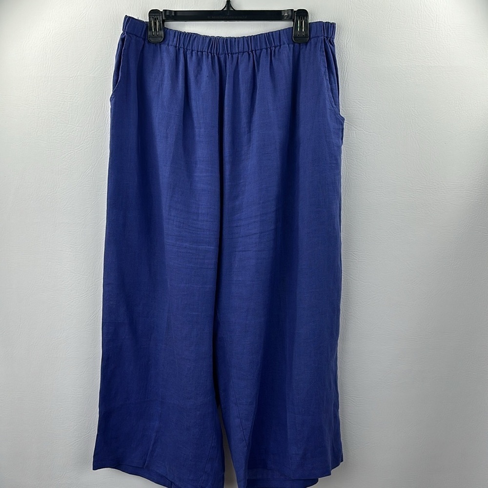 Flax Two-Piece Periwinkle Linen Cropped Wide leg Pantsuit - Picture 5 of 12